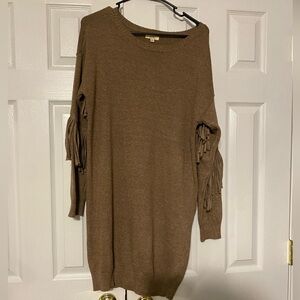 Kori Brown Long Sleeve Fringe sweater dress